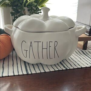Rae Dunn Pumpkin Shaped 'Gather' Ceramic Dish Matte Finish
